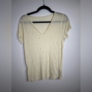 Zadig & Voltaire Cream Short Sleeve Tee with Embellishments